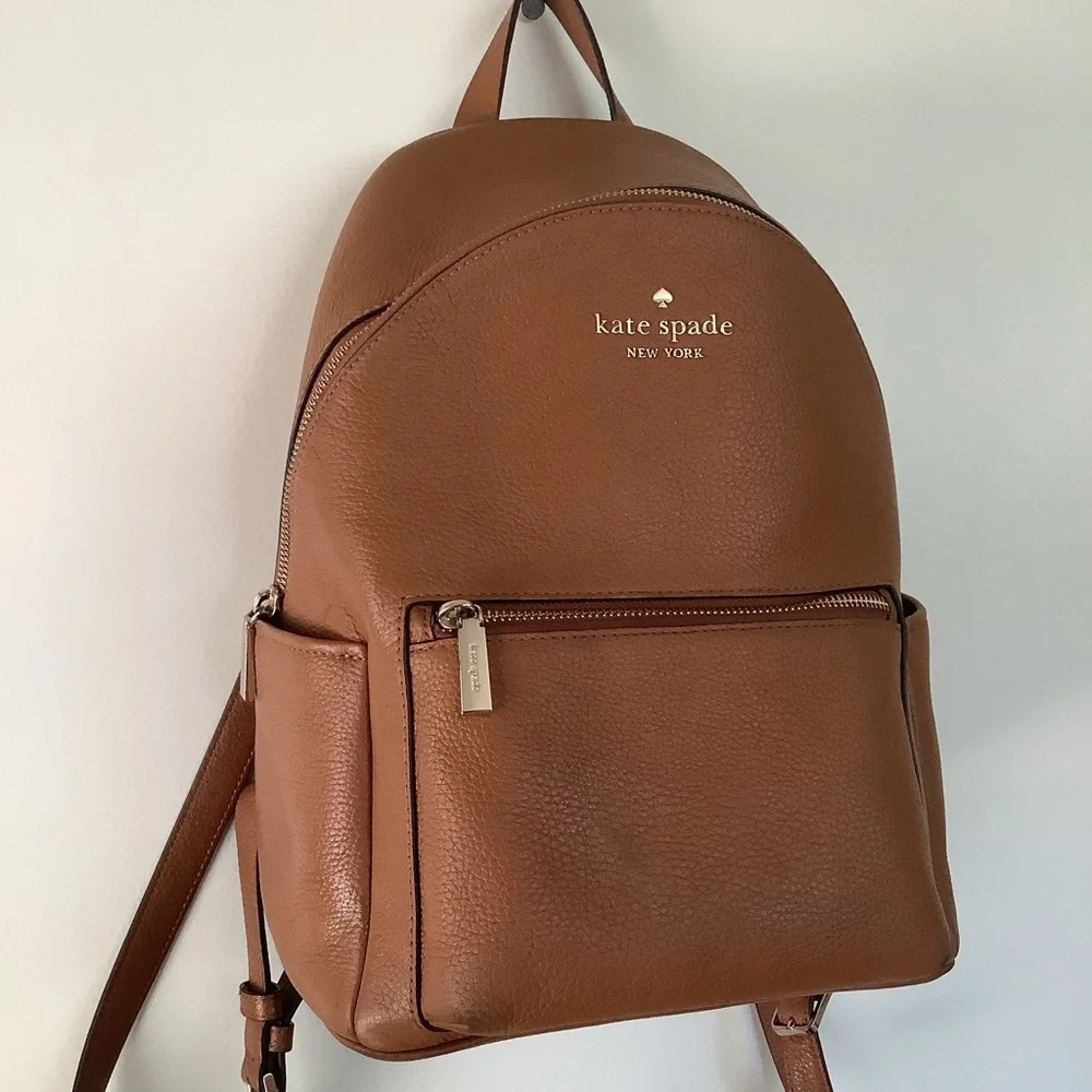 Kate Spade Leila Pebbled Leather Medium Dome Backpack Warm Gingerbread K8155